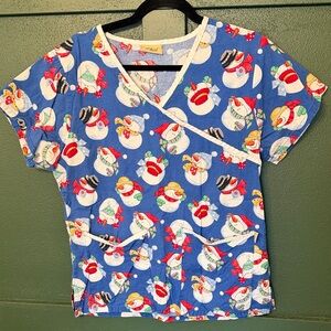 Blue Snowman Scrub Top